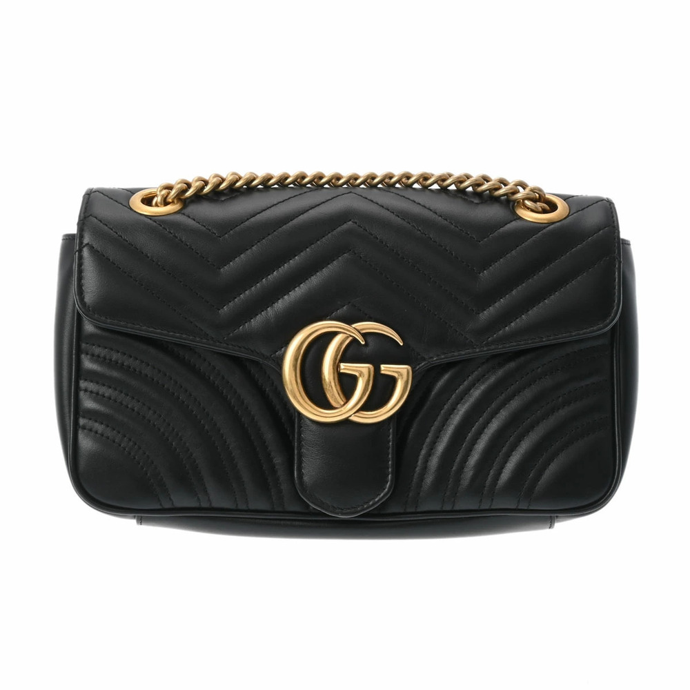 GUCCI GG Marmont Chain Shoulder Bag Black Leather